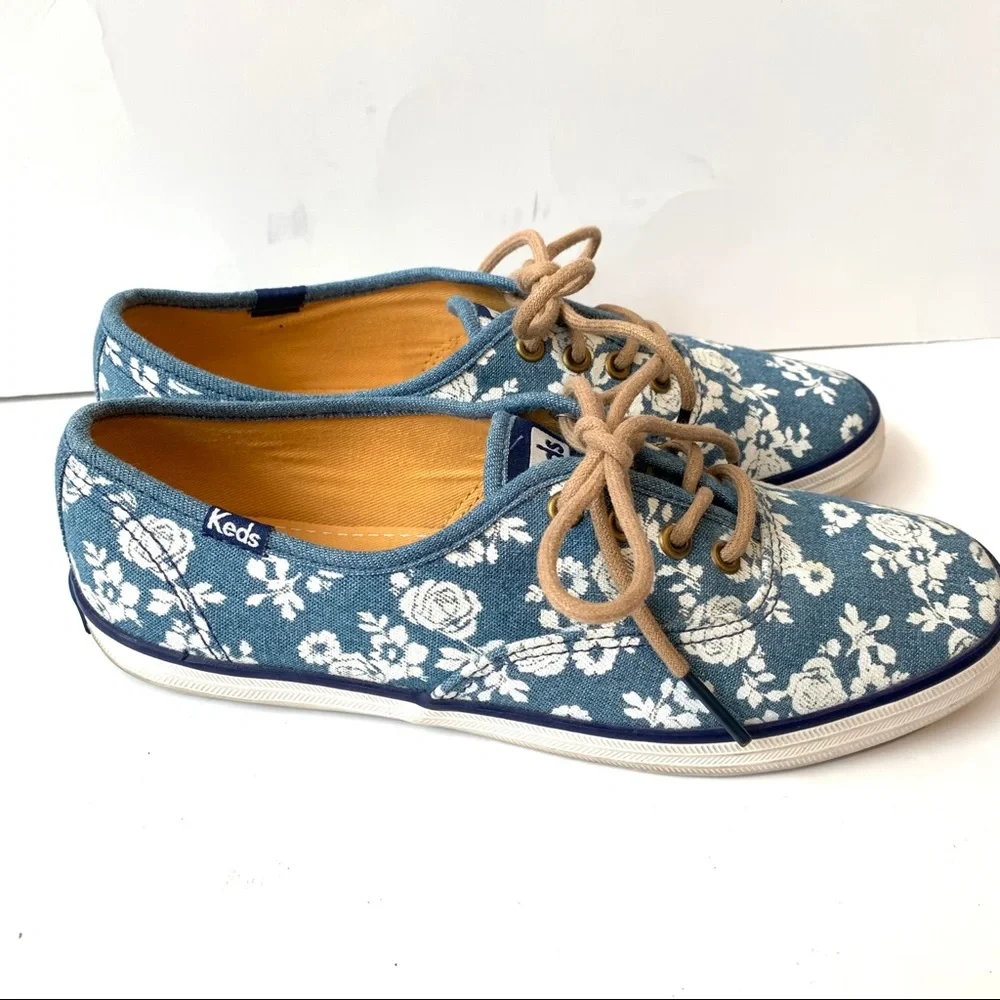 KEDS Blue Denim Floral Lace Up Sneakers—SZ. 6 - Picture 4 of 11